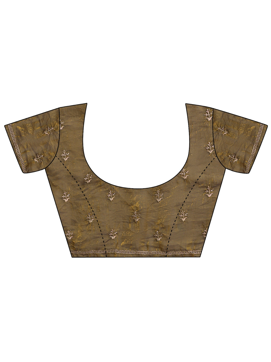 Bronze Olive Green Ethnic Embroidered Tissue Saree