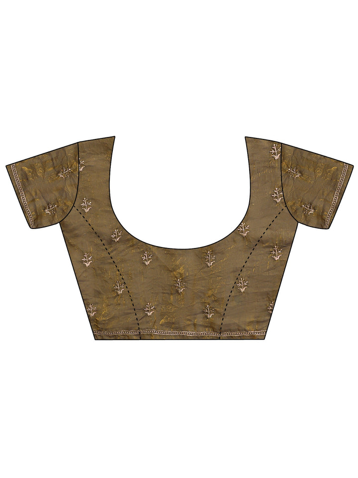 Bronze Olive Green Ethnic Embroidered Tissue Saree