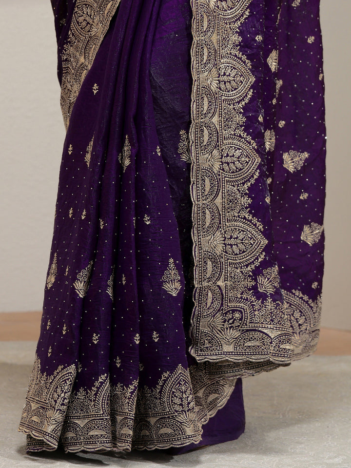 Aubergine Tissue Saree With Embellished Border