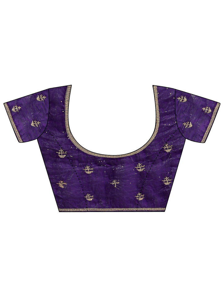 Aubergine Tissue Saree With Embellished Border
