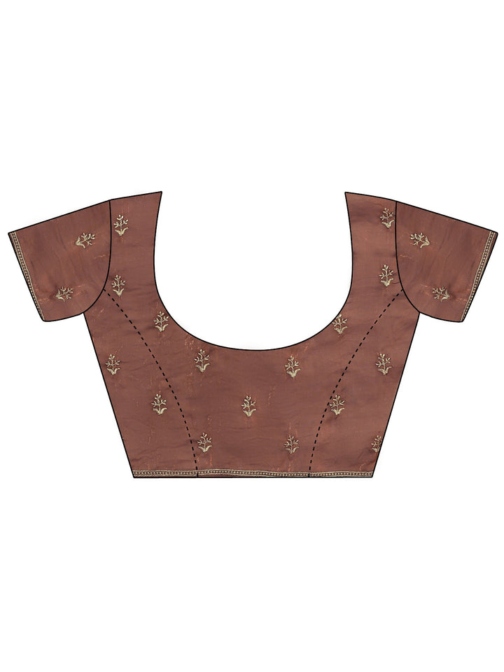 Brown Ethnic Embroidered Tissue Saree