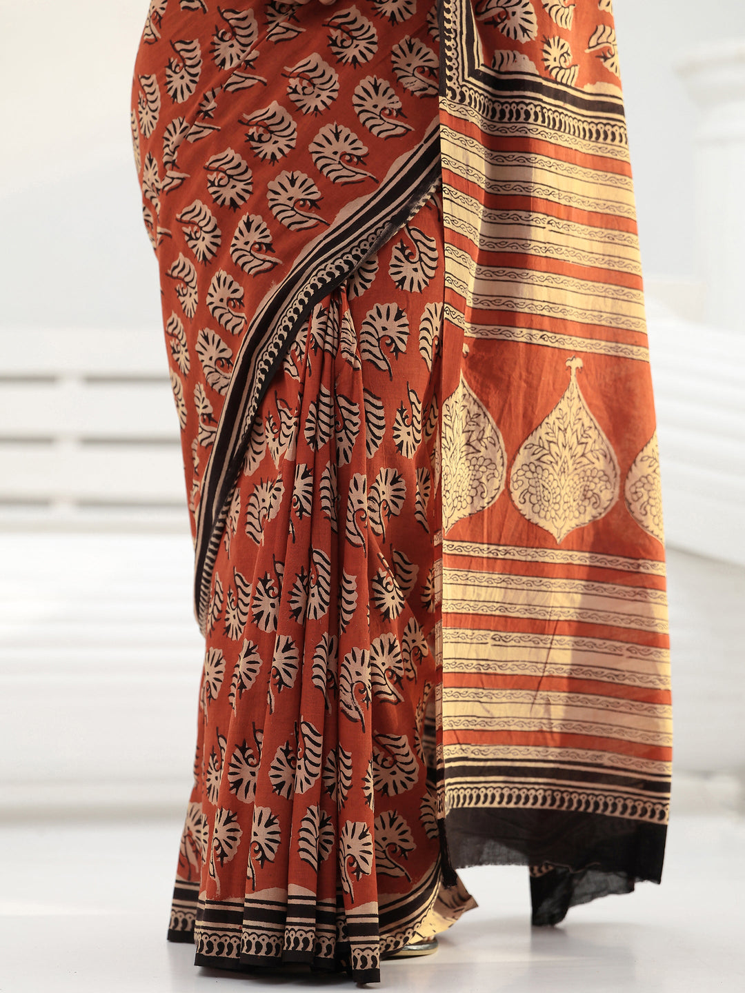 Rust Bagru Printed Cotton Saree