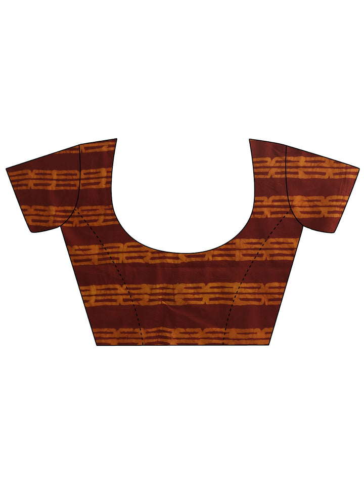 Brown Bagru Print Cotton Saree