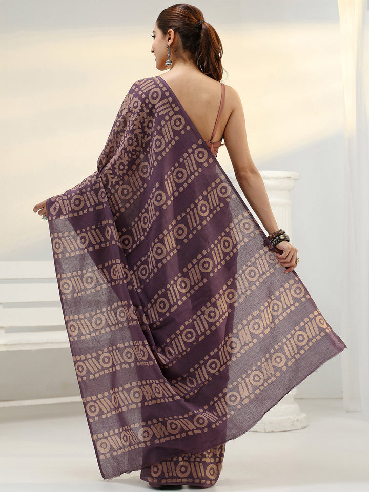 Mauve Batik Print Cotton Saree