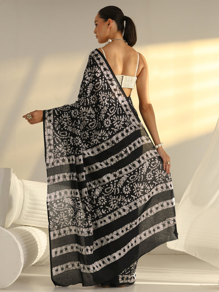 Black Batik Printed Cotton Saree