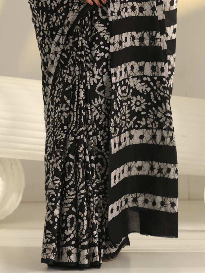 Black Batik Printed Cotton Saree