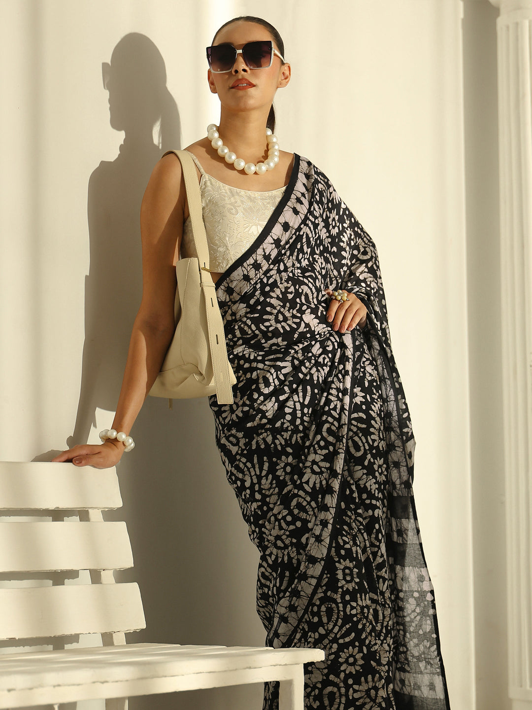 Black Batik Printed Cotton Saree