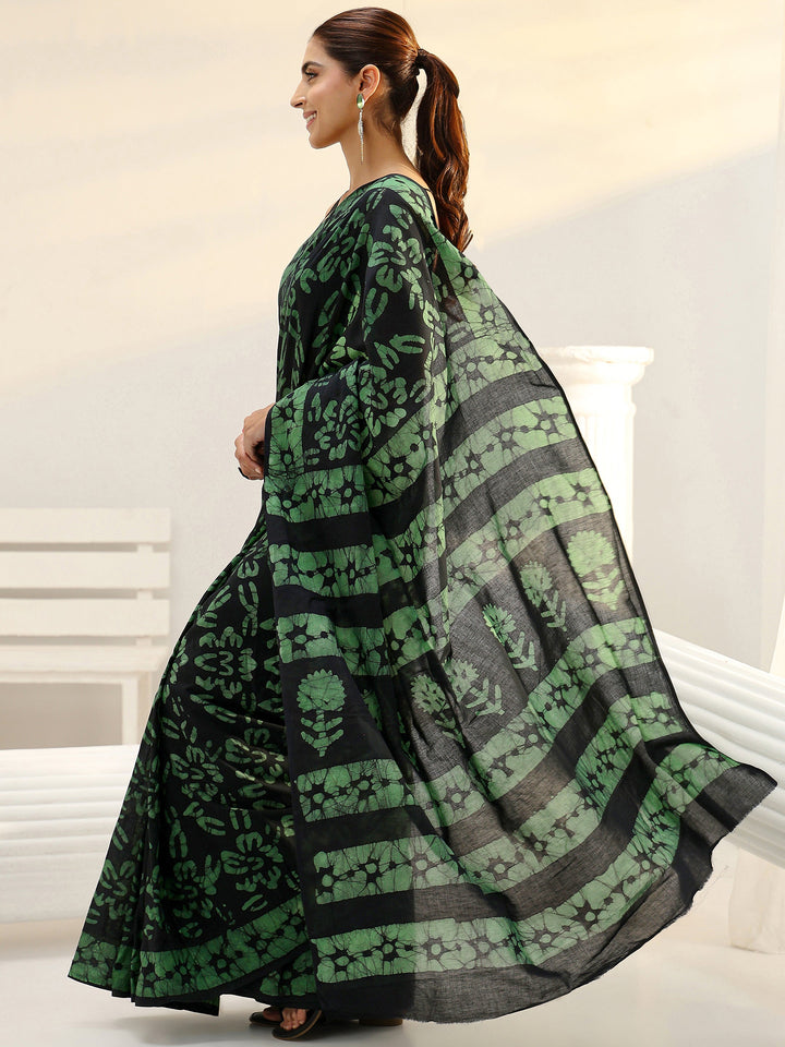 Black Batik Printed Cotton Saree