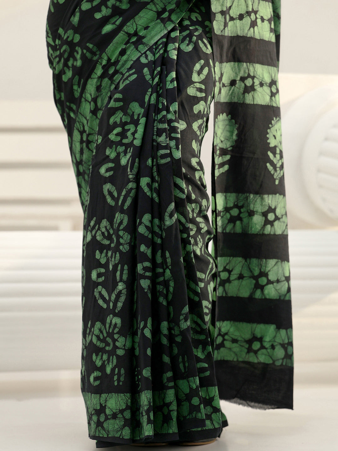 Black Batik Printed Cotton Saree