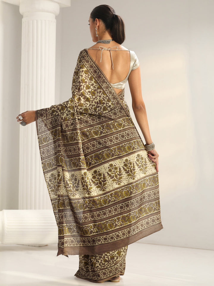 Green Floral Printed Cotton Saree