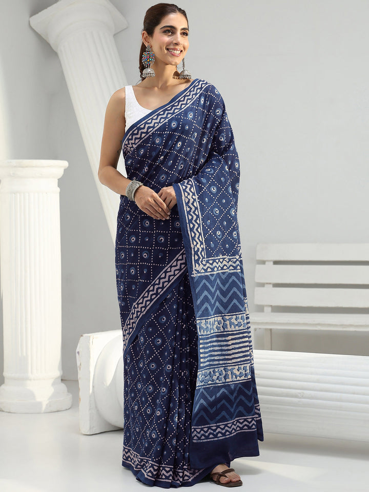 Indigo Bandhani Printed Cotton Saree