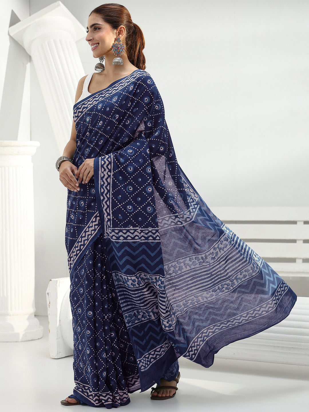 Indigo Bandhani Printed Cotton Saree