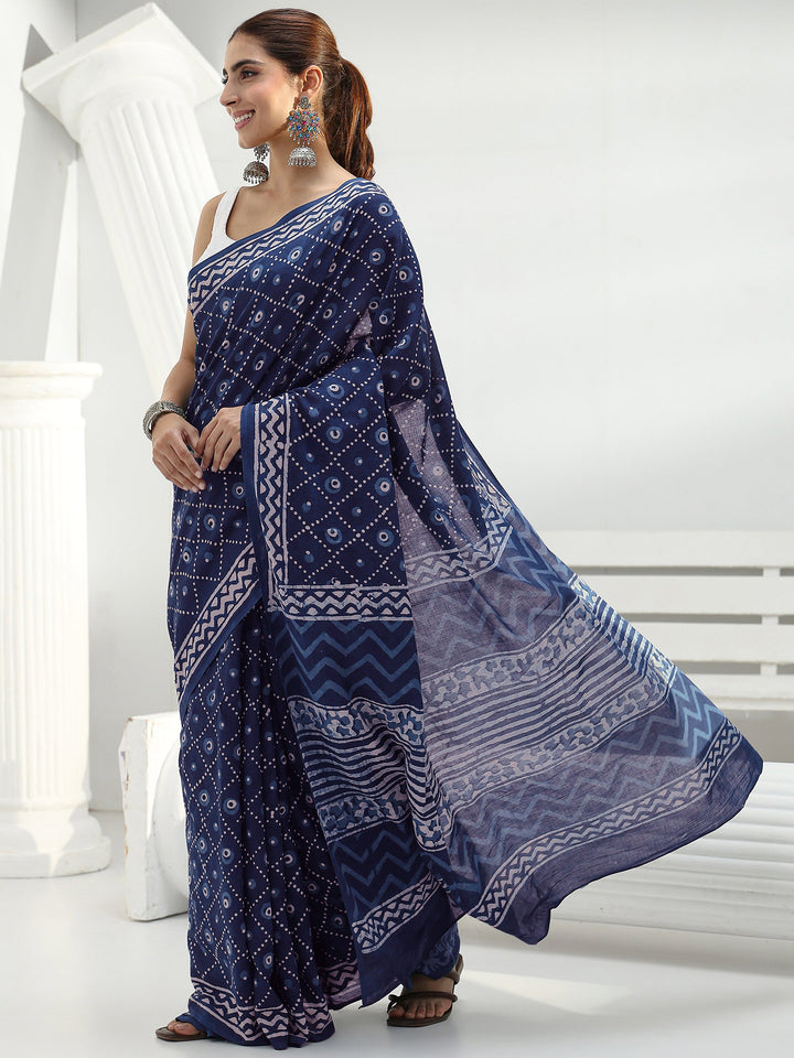 Indigo Bandhani Printed Cotton Saree
