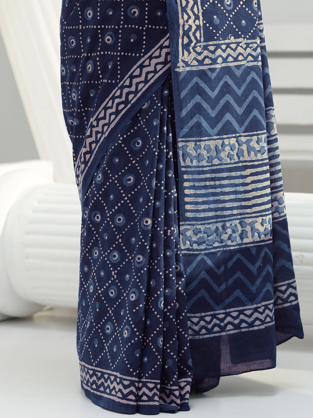 Indigo Bandhani Printed Cotton Saree