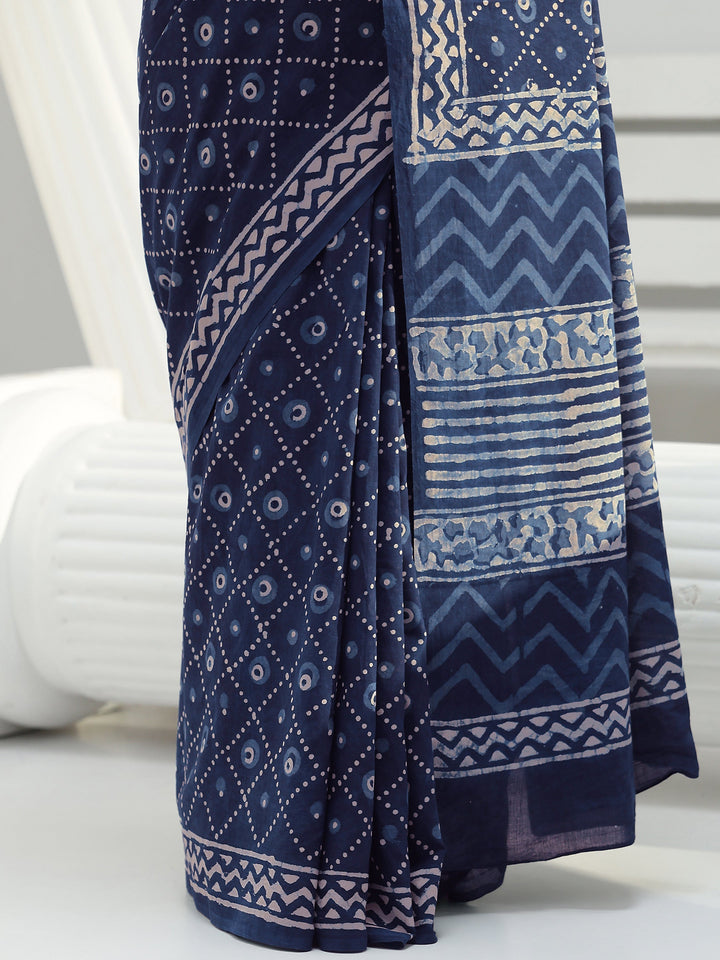Indigo Bandhani Printed Cotton Saree