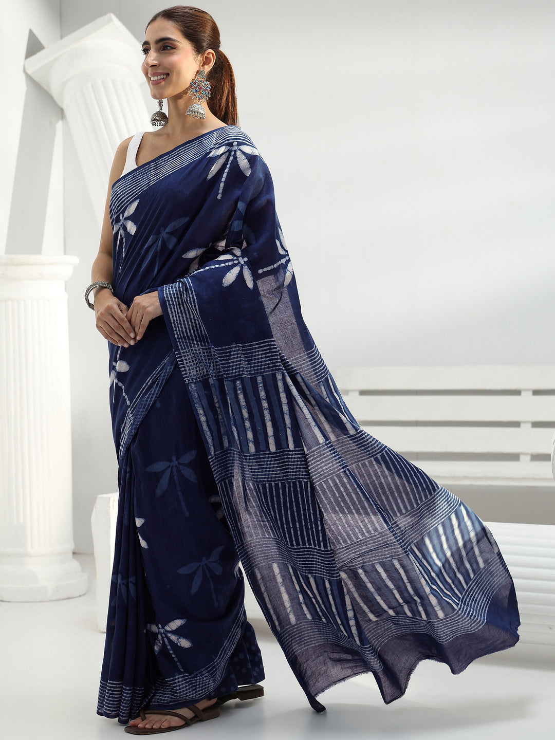 Indigo Quirky Printed Cotton Saree