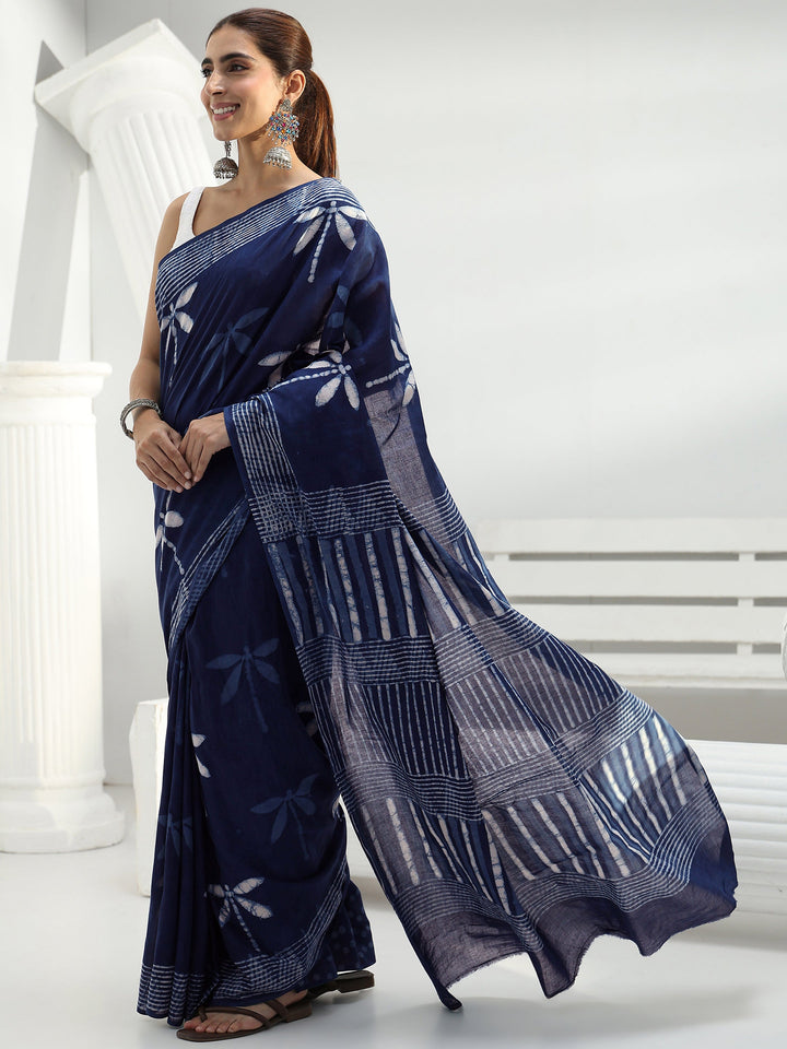 Indigo Quirky Printed Cotton Saree