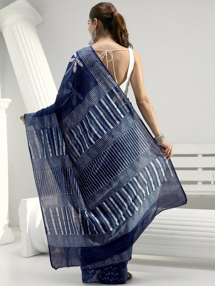 Indigo Quirky Printed Cotton Saree
