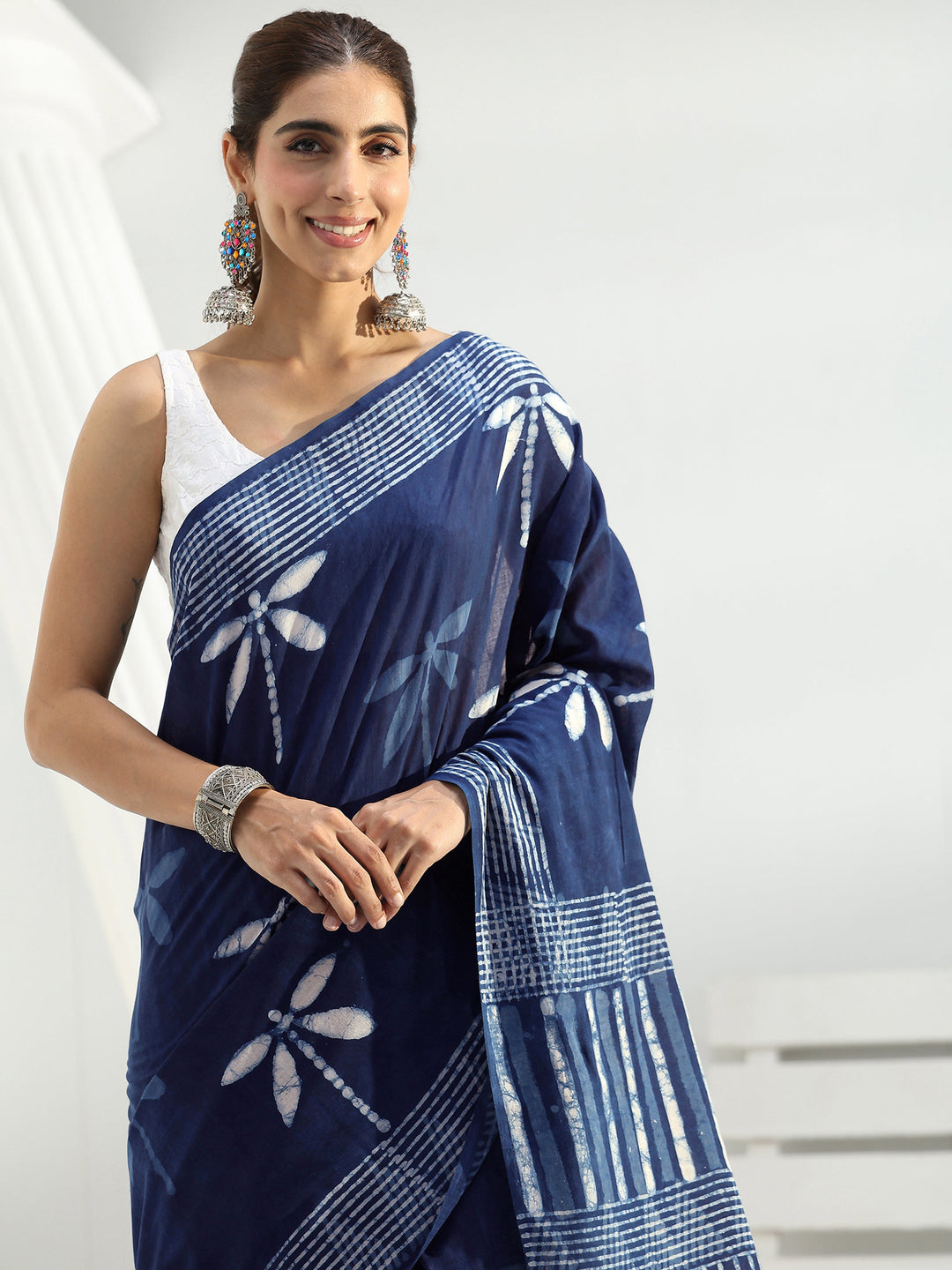 Indigo Quirky Printed Cotton Saree
