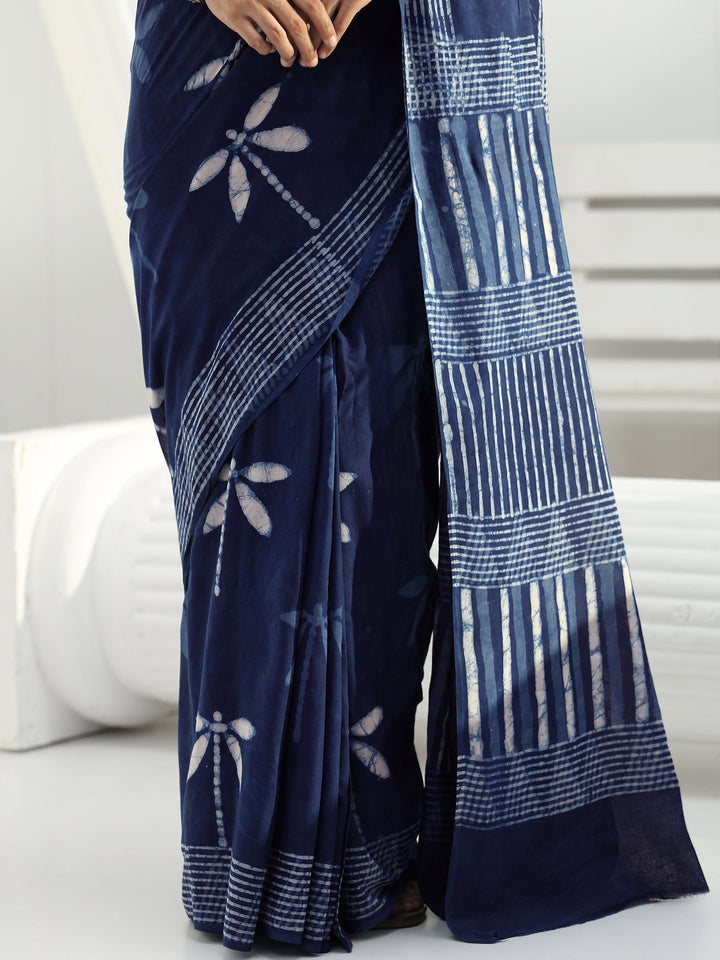 Indigo Quirky Printed Cotton Saree