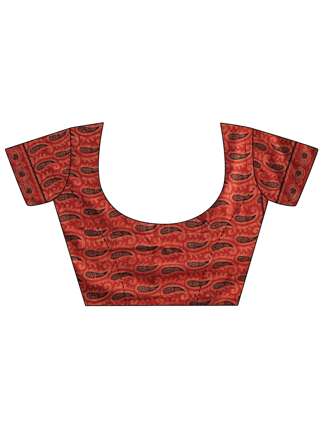 Terracotta Red Paisley Dabu Print Cotton Saree