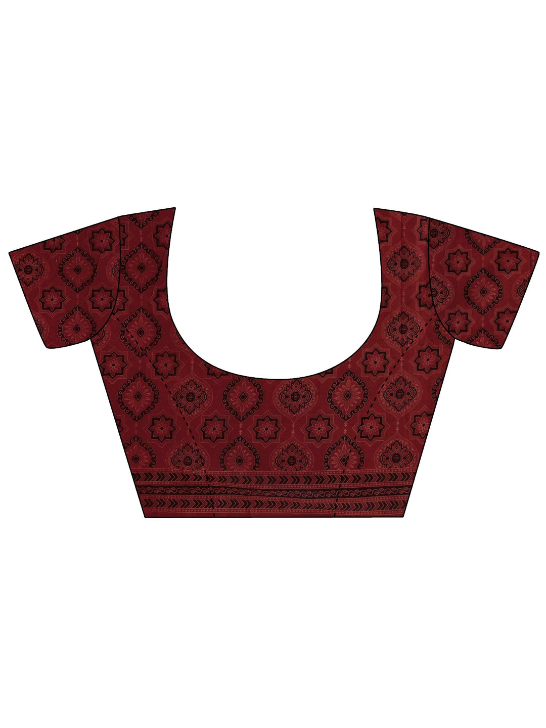Brick Red Ethnic Bagru Print Cotton Saree