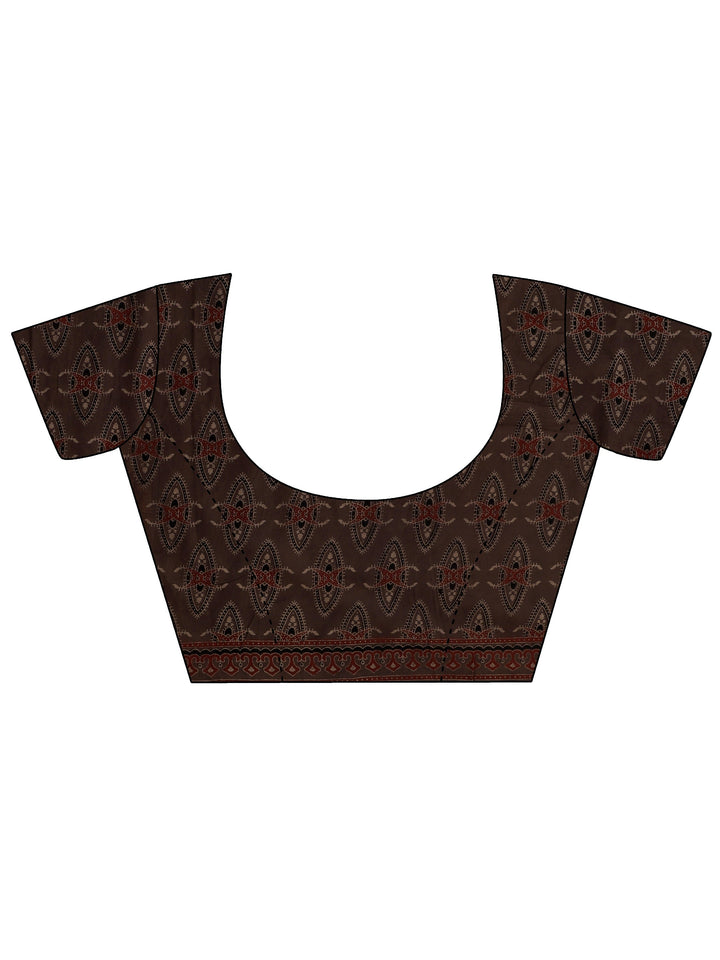Brown Ethnic Dabu Print Cotton Saree