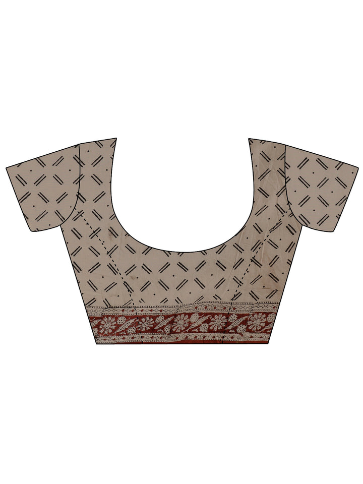 Beige Quirky Bagru Print Cotton Saree