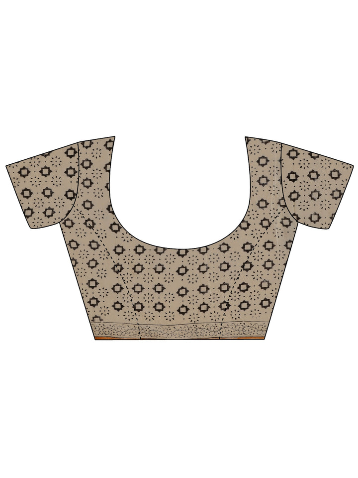 Beige Geometric Print Cotton Saree