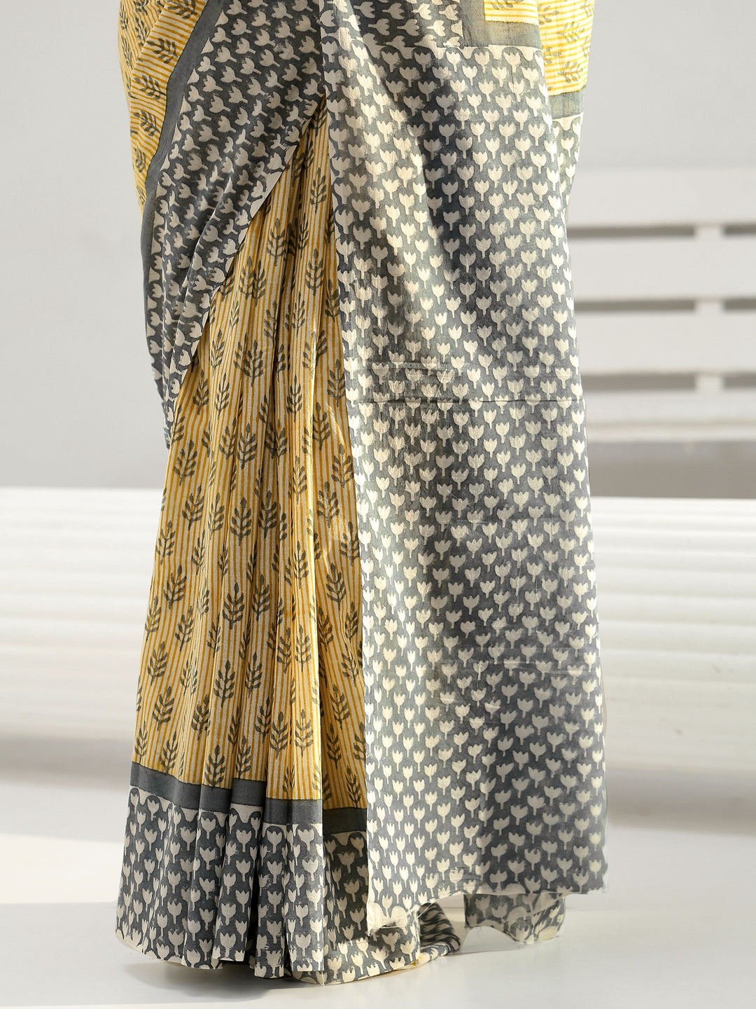 Light Yellow Sanganeri Print Cotton Saree