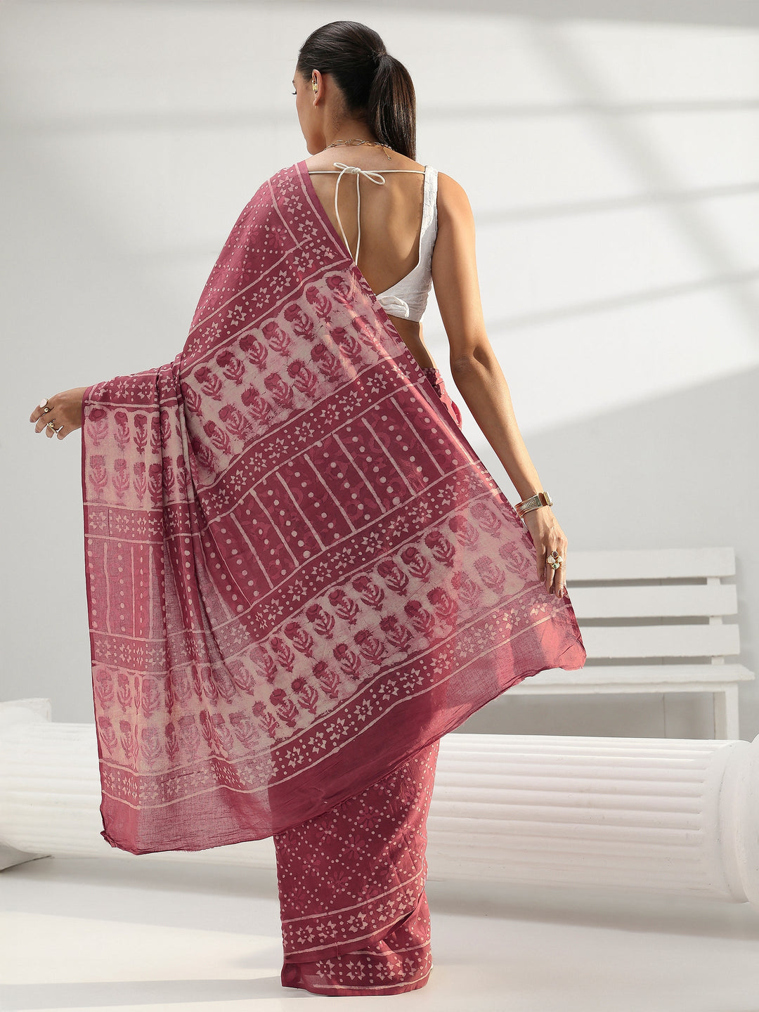 Earthy Pink Bagru Print Cotton Saree