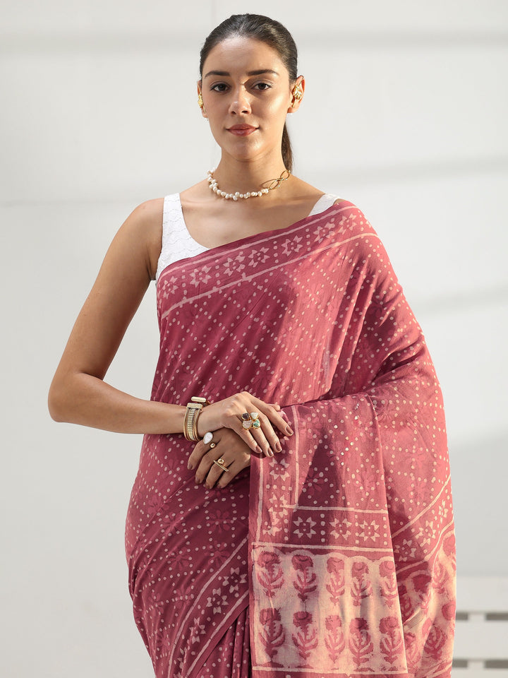 Earthy Pink Bagru Print Cotton Saree