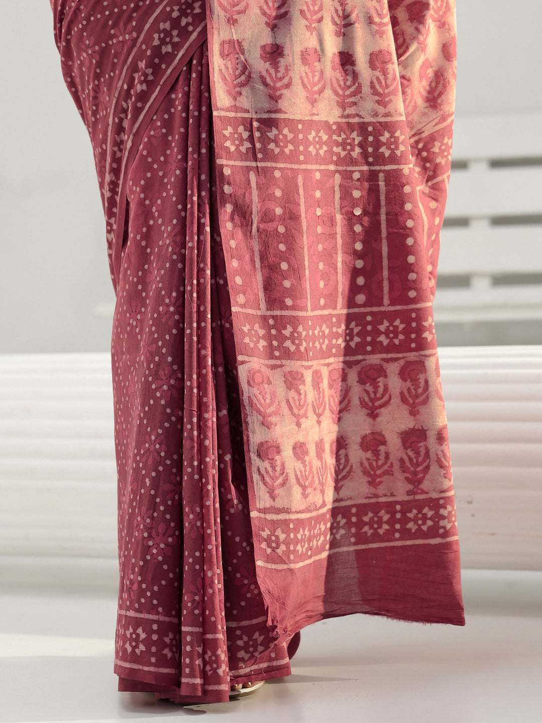 Earthy Pink Bagru Print Cotton Saree