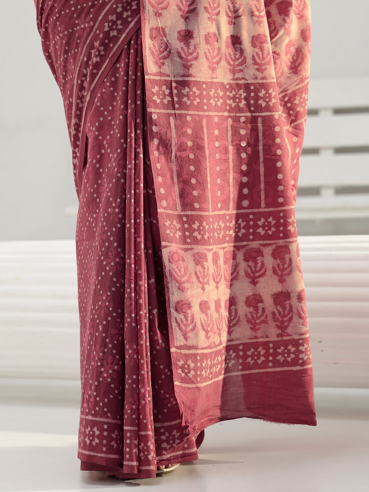 Earthy Pink Bagru Print Cotton Saree