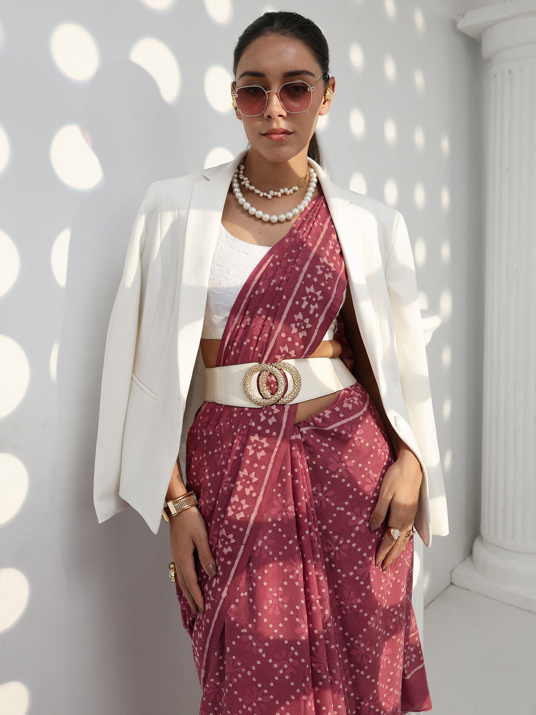 Earthy Pink Bagru Print Cotton Saree