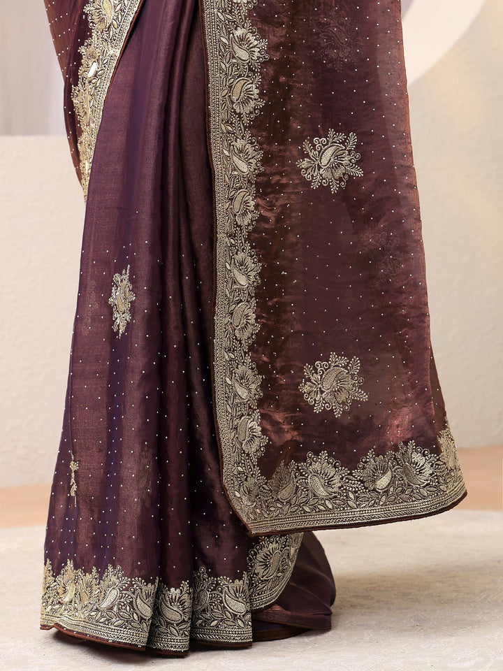 Mauve Floral Embroidered Tissue Saree