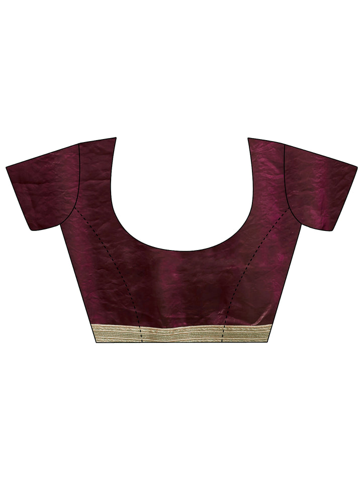 Libas Burgundy Striped Textured Tissue Saree