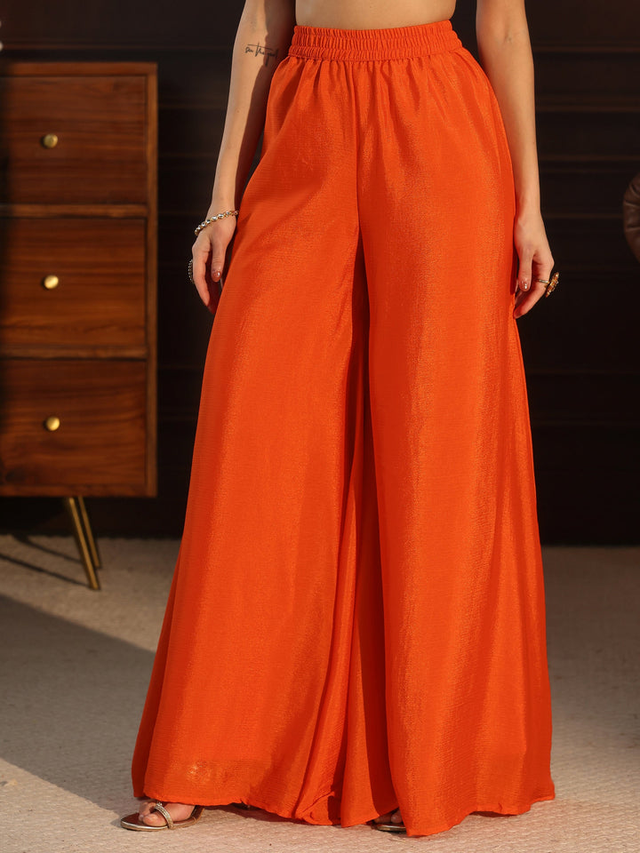 Libas Orange Sequin Embellished Chinon Palazzo Suit Set