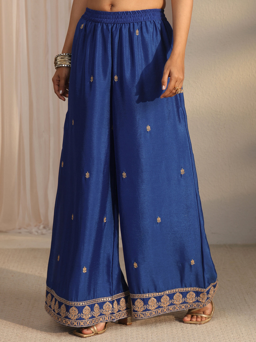 Libas Royal Blue Bandhani Printed Silk Blend Palazzo Suit Set