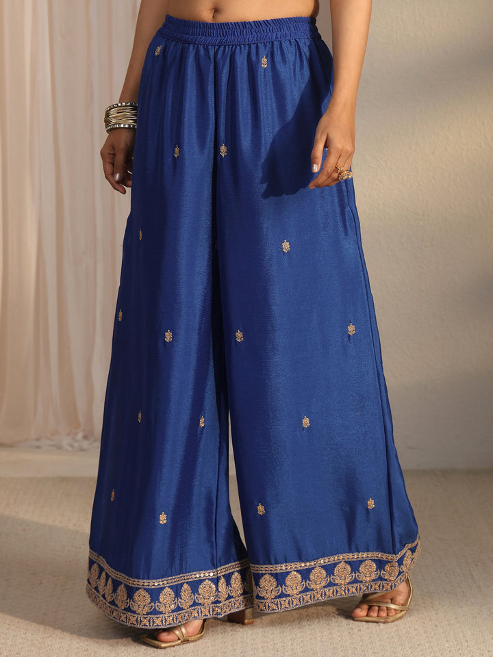 Libas Royal Blue Bandhani Printed Silk Blend Palazzo Suit Set