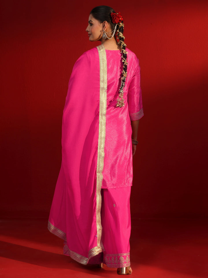 Libas Blush Pink Bandhani Printed Silk Blend Palazzo Suit Set