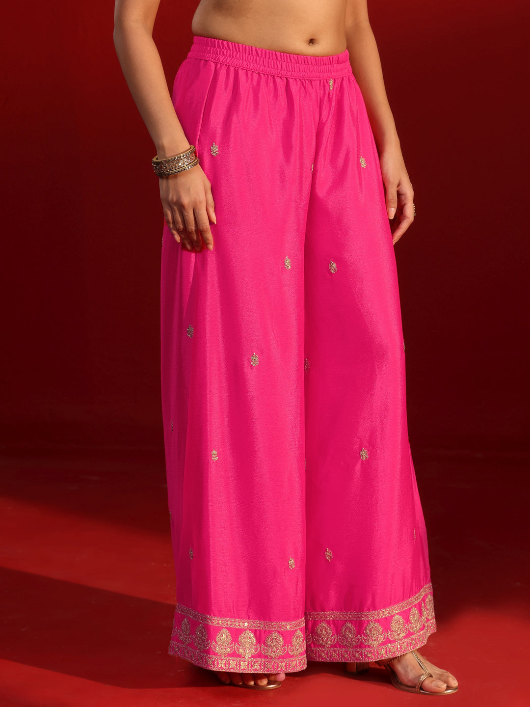 Libas Blush Pink Bandhani Printed Silk Blend Palazzo Suit Set
