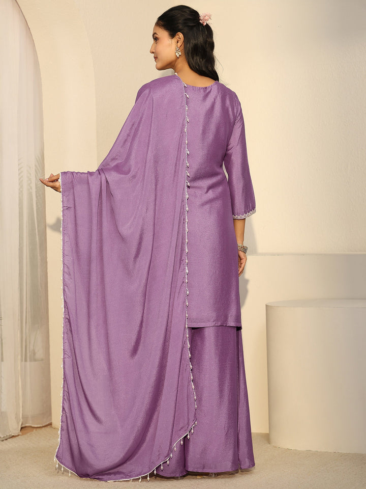 Libas Lavender Floral Embellished Chinon Palazzo Suit Set