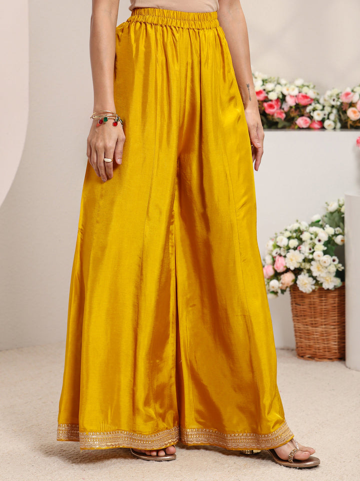 Libas Art Mustard Embroidered Silk Blend A-Line Suit Set With Printed Dupatta