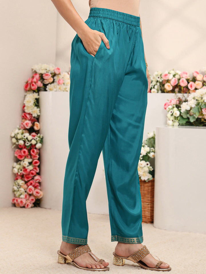 Green Floral Woven Design Silk Blend Straight Suit Set With Dupatta