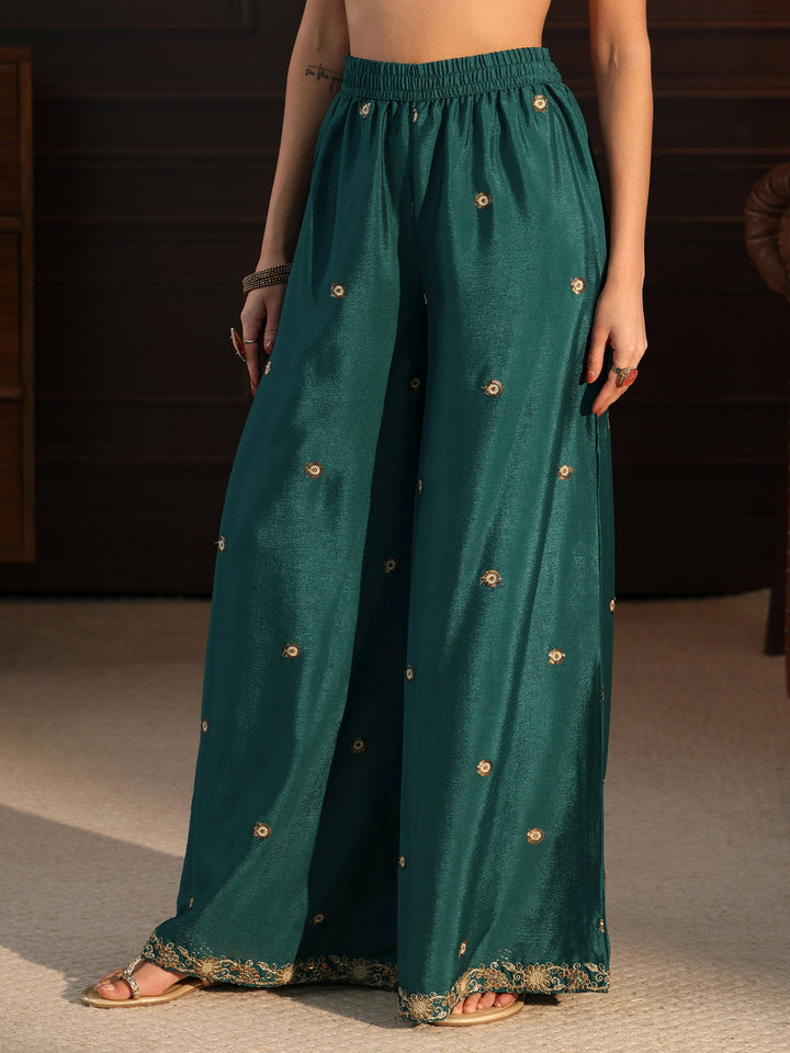 Libas Sacramento Green Paisley Embellished Chinon Palazzo Suit Set