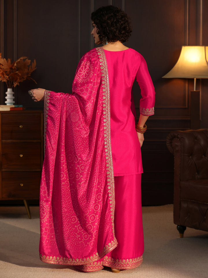 Libas Rani Pink Embellished Chinon Palazzo Suit Set