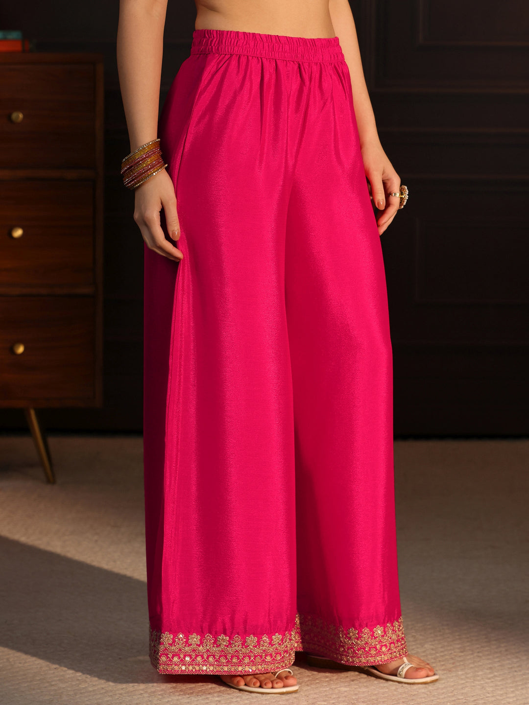Libas Rani Pink Embellished Chinon Palazzo Suit Set