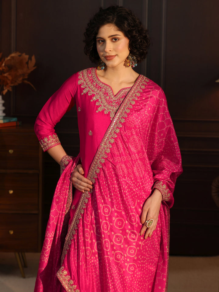 Libas Rani Pink Embellished Chinon Palazzo Suit Set
