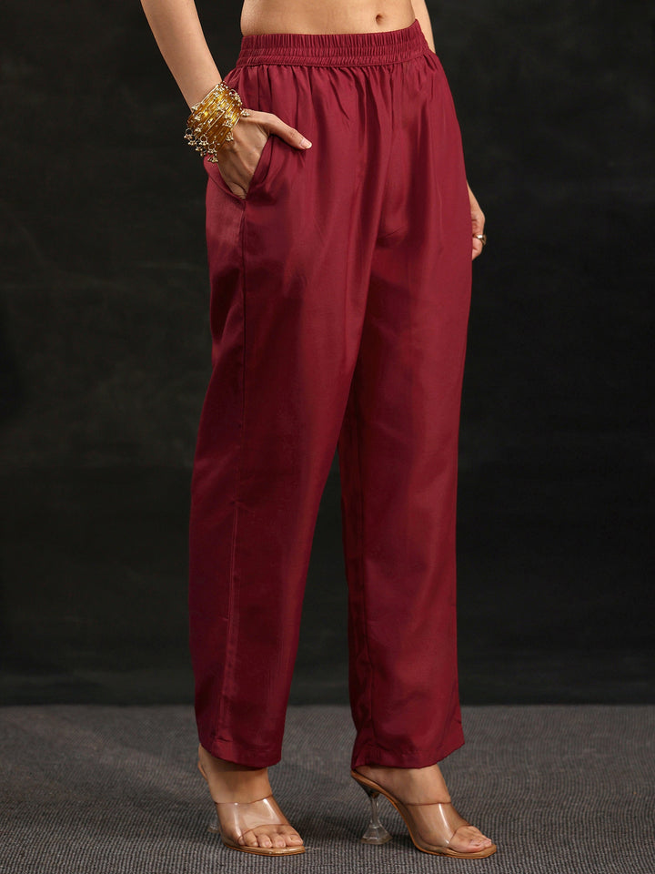 Libas Maroon Embellished Yoke Design Silk Blend Anarkali Suit Set
